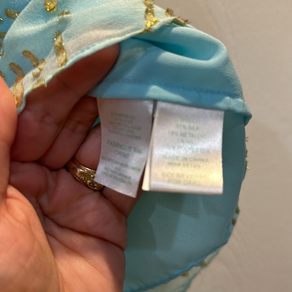 Lilly Pulitzer Del Mar Aqua Gold Silk Blend Halter Tank Top XS - Picture 7 of 8